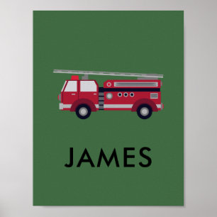 Add Your Name Red Fire truck Personalised Poster