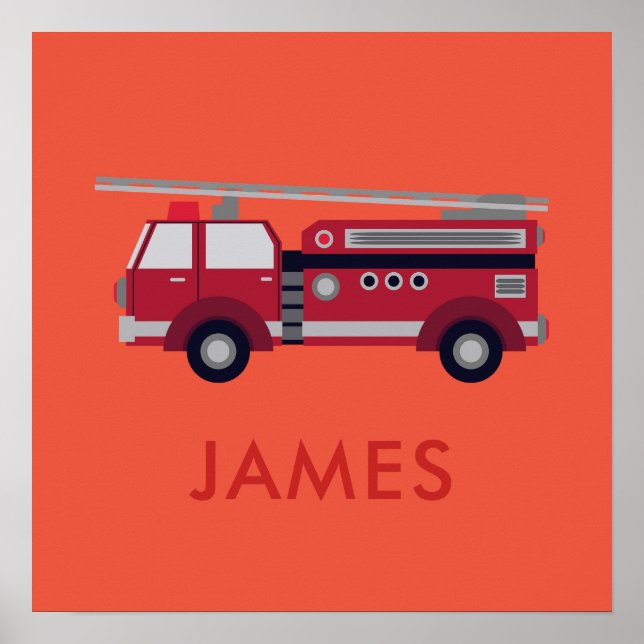 Add Your Name Red Fire truck Personalised  Poster (Front)