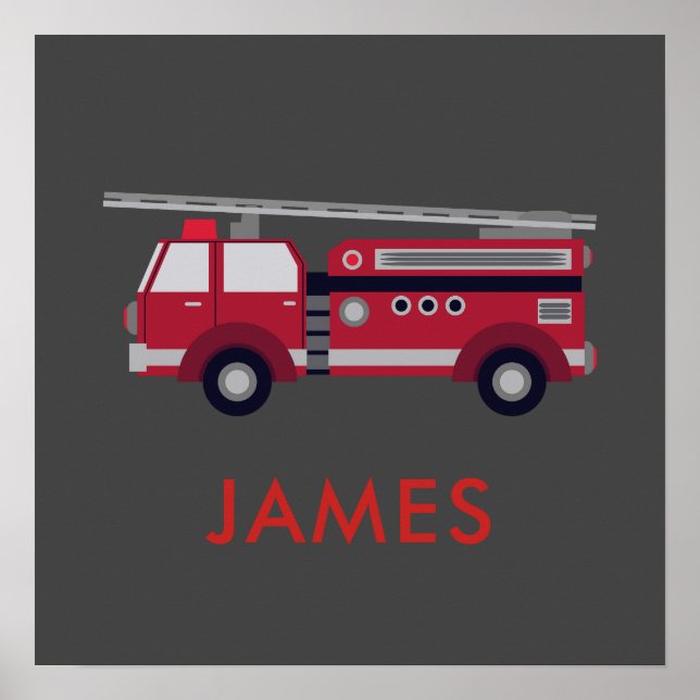 Add Your Name Red Fire truck Personalised  Poster (Front)