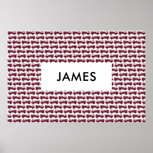Add Your Name Red Fire truck Personalised Poster (Front)