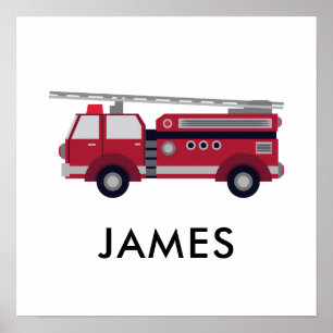 Add Your Name Red Fire truck Personalised  Poster