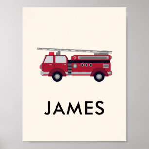Add Your Name Red Fire truck Personalised  Poster