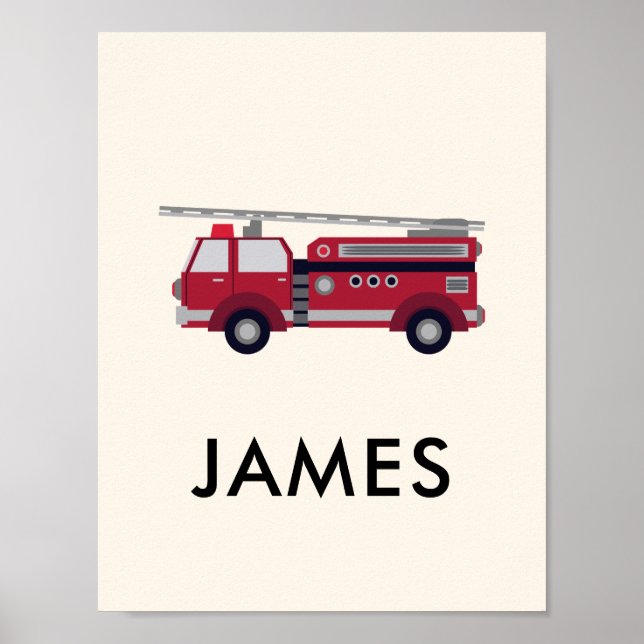 Add Your Name Red Fire truck Personalised  Poster (Front)