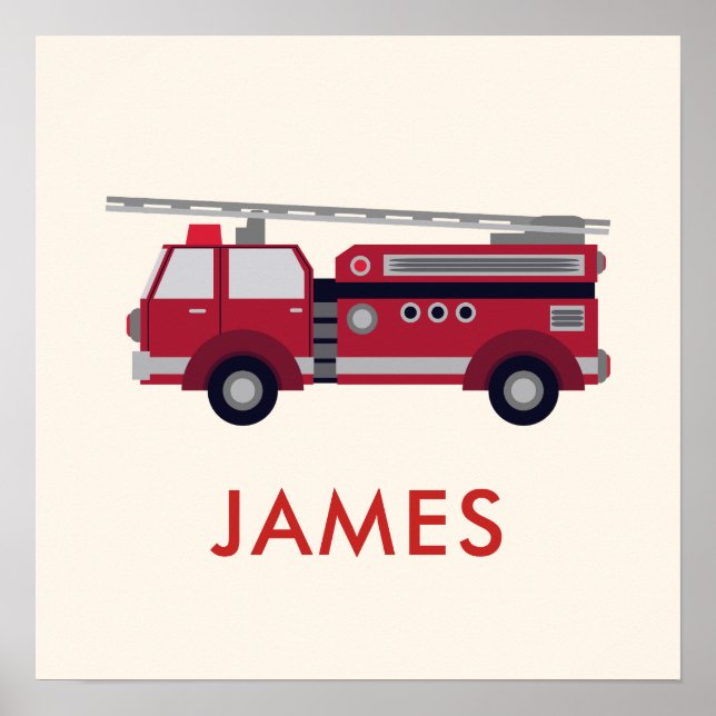 Add Your Name Red Fire truck Personalised Poster (Front)
