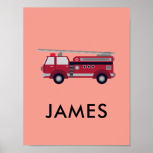 Add Your Name Red Fire truck Personalised Poster
