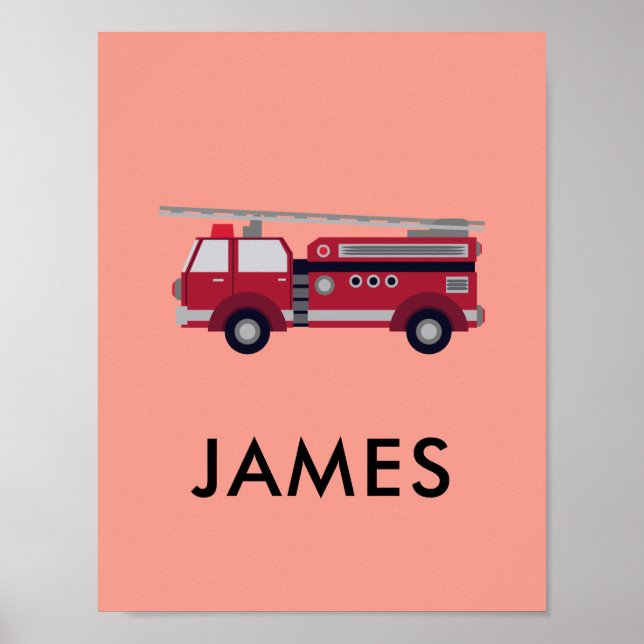 Add Your Name Red Fire truck Personalised  Poster (Front)
