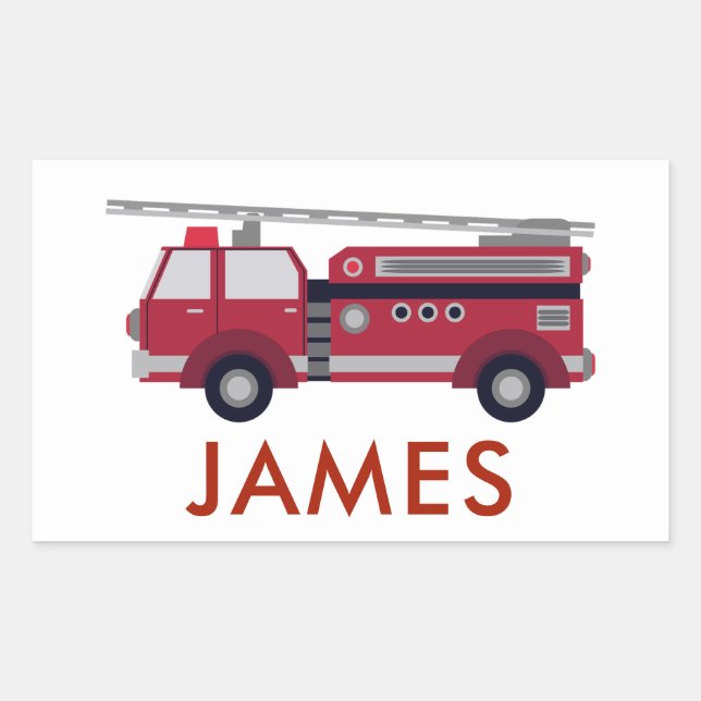 Add Your Name Red Fire truck Personalised Rectangular Sticker (Front)