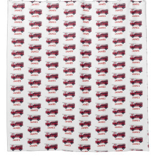 Add Your Name Red Fire truck Personalised Shower Curtain