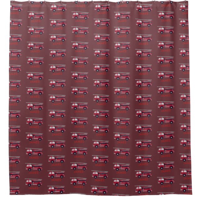 Add Your Name Red Fire truck Personalised Shower Curtain (Front)