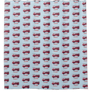 Add Your Name Red Fire truck Personalised Shower Curtain