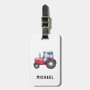 Add Your Name Red Tractor Farm Watercolor Luggage Tag