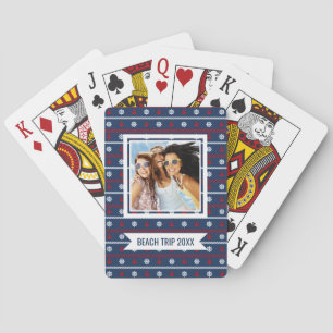 Add Your Name   Red White And Blue Ocean Pattern Playing Cards