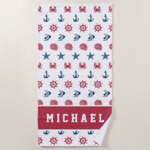 Add Your Name Red White And Blue Sea Symbol Beach Towel