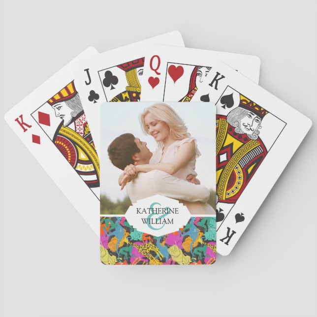 Add Your Name | Retro Animal Silhouettes Pattern Playing Cards (Back)