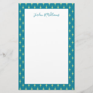 Add Your Name Retro Atomic Age Star Pattern Stationery