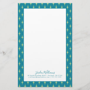 Add Your Name   Retro Atomic Age Star Pattern Stationery