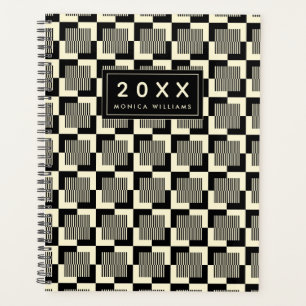 Add Your Name   Retro Black & Tan Pattern Planner