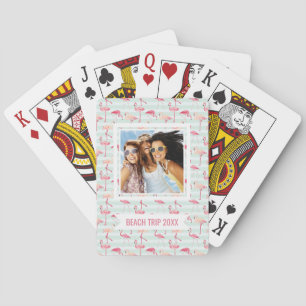 Add Your Name Retro Flamingos On Mint Stripes Playing Cards