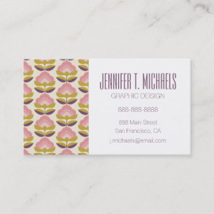 Add Your Name Retro Pink & Purple Floral Pattern Business Card