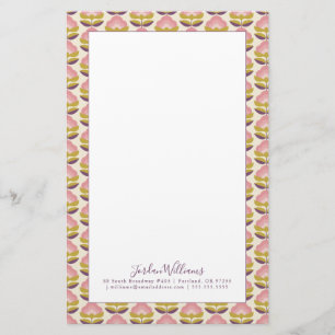 Add Your Name Retro Pink & Purple Floral Pattern Stationery