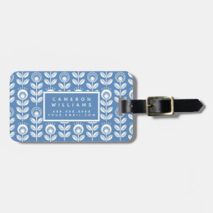 Add Your Name   Retro Scandinavian Blue Pattern Luggage Tag