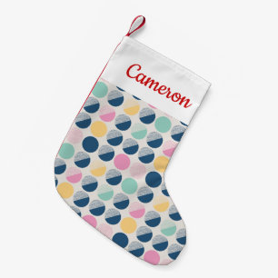 Add Your Name   Retro Semi-Circle Pattern Small Christmas Stocking