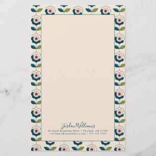 Add Your Name   Retro Turquoise Floral Pattern Stationery