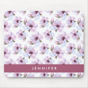 Add Your Name Romantic Floral Pattern Mouse Mat