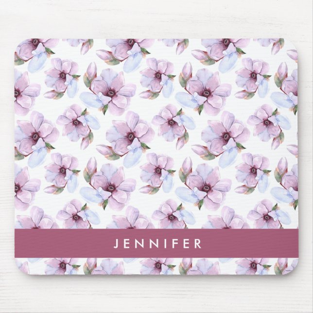 Add Your Name | Romantic Floral Pattern Mouse Mat (Front)