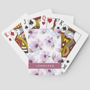 Add Your Name   Romantic Floral Pattern Playing Cards