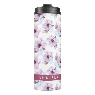 Add Your Name Romantic Floral Pattern Thermal Tumbler