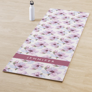 Add Your Name Romantic Floral Pattern Yoga Mat