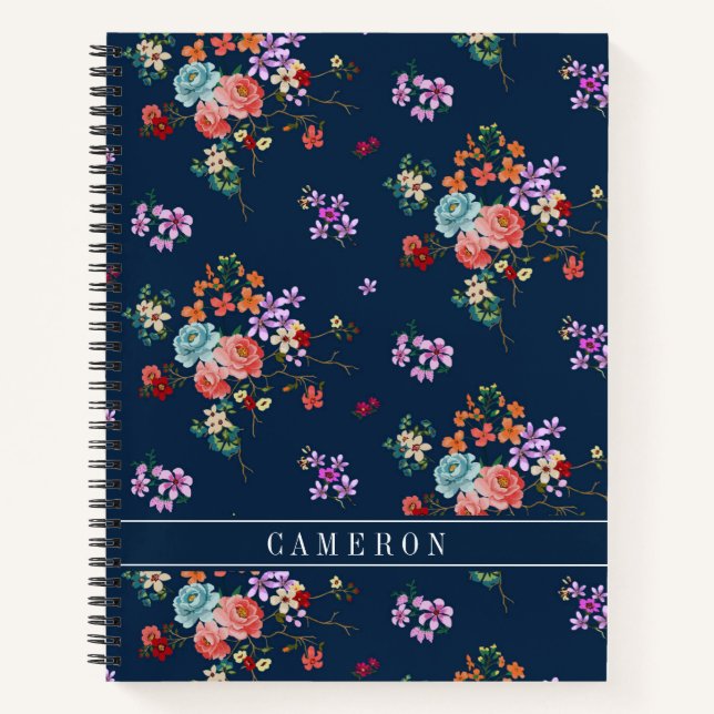 Add Your Name | Rose Bouquet Floral Pattern Notebook (Front)