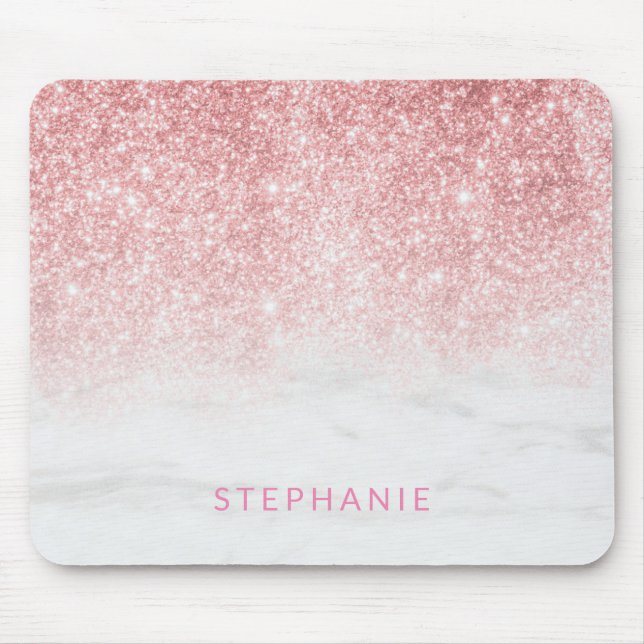Add Your Name Rose Gold Glitter Marble Luxe Mouse Mat (Front)