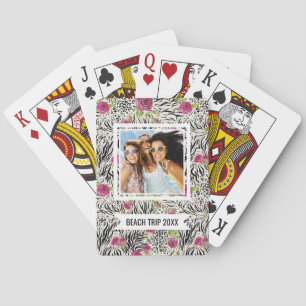 Add Your Name Roses On Animal Pattern Playing Cards