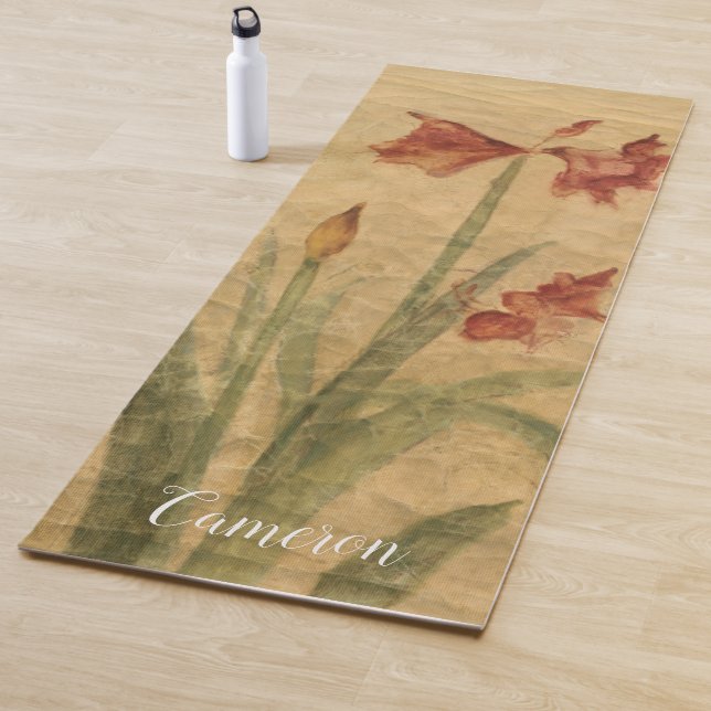 Add Your Name | Row of Red Amaryllis Yoga Mat (In Situ)
