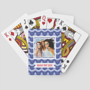 Add Your Name Sailboats On A Striped Sea Pattern Playing Cards