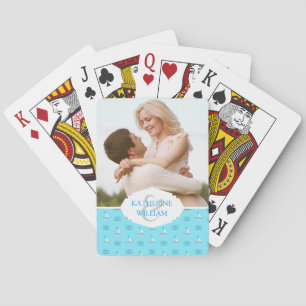 Add Your Name   Sailboats On The Blue Sea Pattern Playing Cards