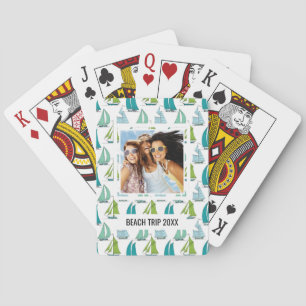 Add Your Name   Sailboats On The Water Pattern Playing Cards