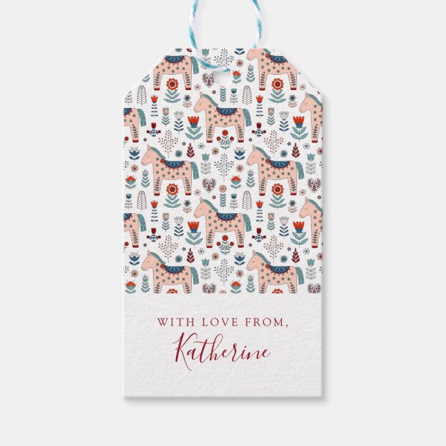 Add Your Name | Scandinavian Horse Folk Art Gift Tags (Front)