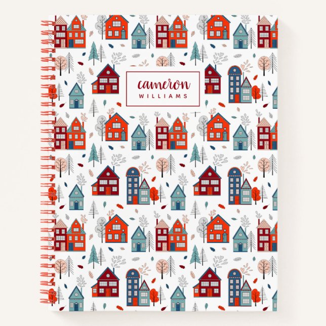 Add Your Name | Scandinavian House Folk Art Notebook (Front)