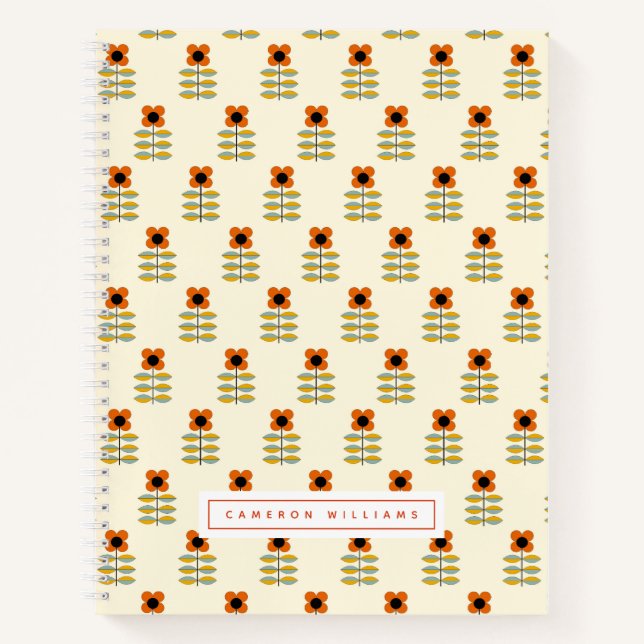 Add Your Name | Scandinavian Orange Floral Notebook (Front)