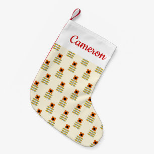 Add Your Name Scandinavian Orange Floral Small Christmas Stocking