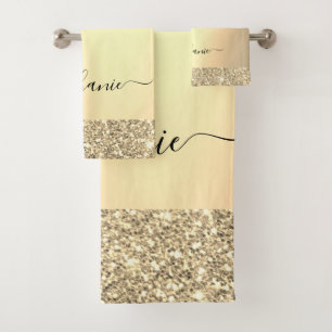 Add Your Name Script Gold Glitter Drips Luxe Bath Towel Set