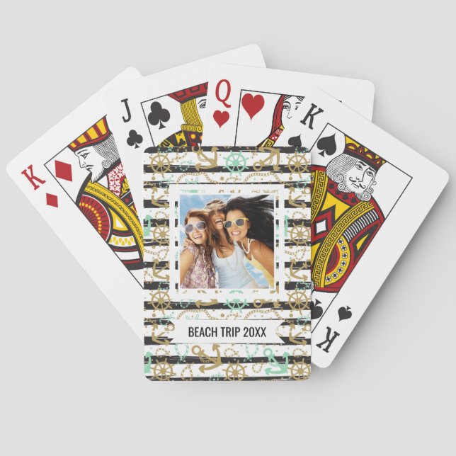 Add Your Name | Sea Anchor Pattern Playing Cards (Back)