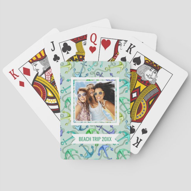 Add Your Name | Sea Anchors And Rope Pattern Playing Cards (Back)