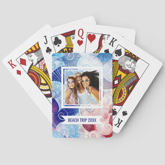 Add Your Name | Seashell Scene Pattern Playing Cards (Back)