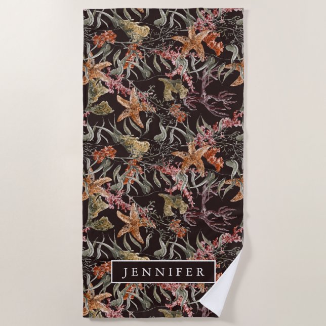 Add Your Name | Shabby Sea Life Pattern Beach Towel (Front)