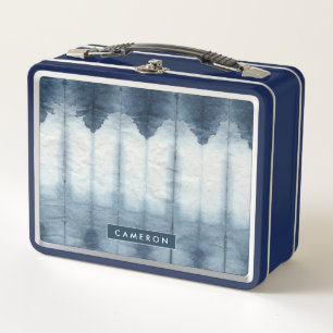 Add Your Name   Shibori Indigio Print Metal Lunch Box