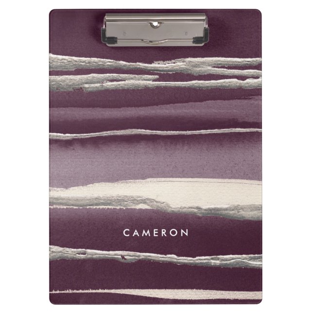 Add Your Name | Silver Rose Purple Abstract Print Clipboard (Front)